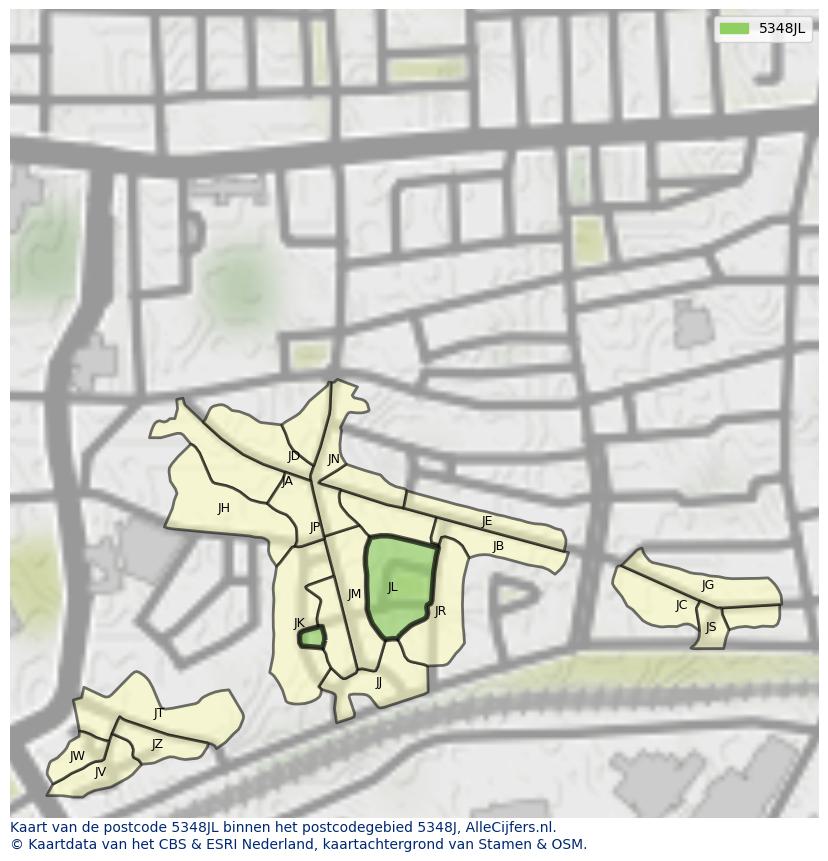 Afbeelding van het postcodegebied 5348 JL op de kaart.