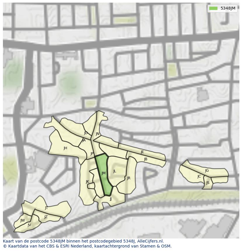 Afbeelding van het postcodegebied 5348 JM op de kaart.