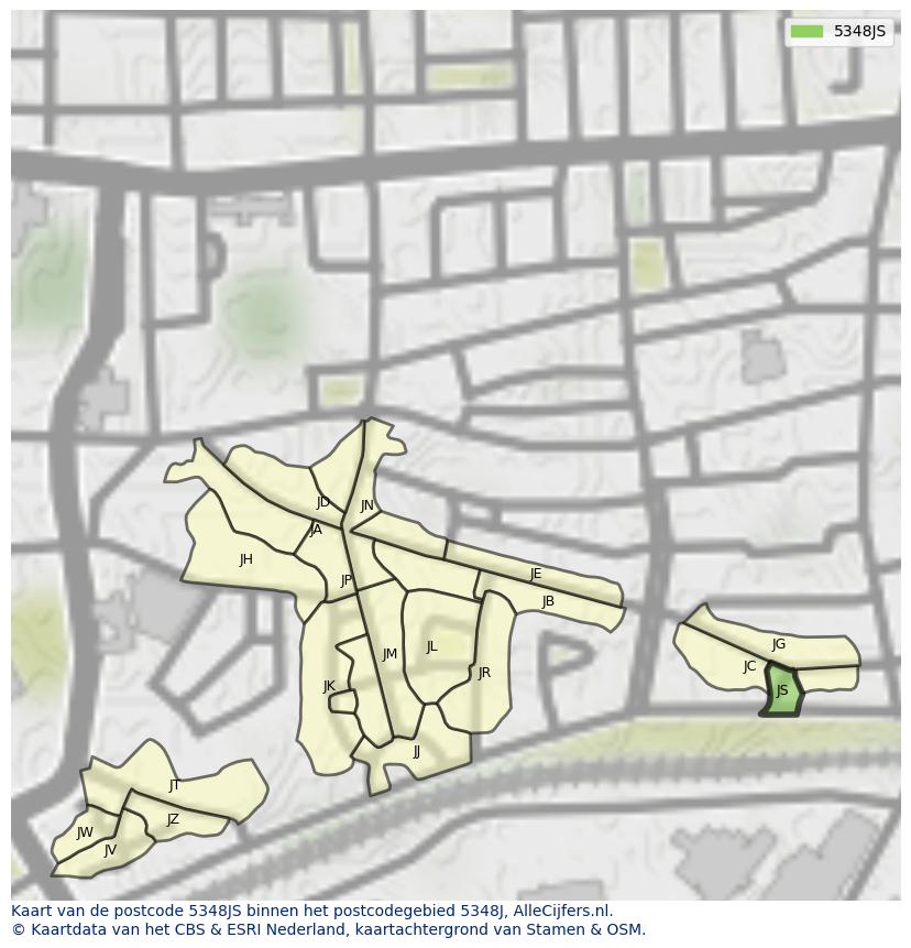 Afbeelding van het postcodegebied 5348 JS op de kaart.