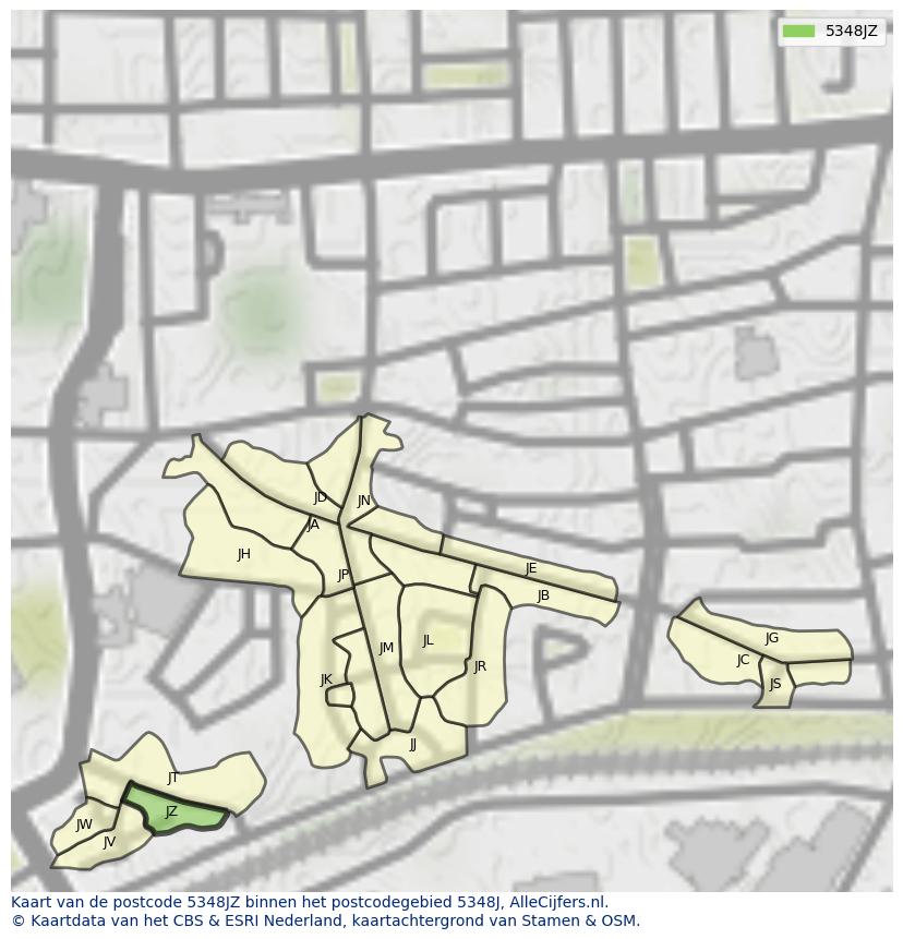 Afbeelding van het postcodegebied 5348 JZ op de kaart.