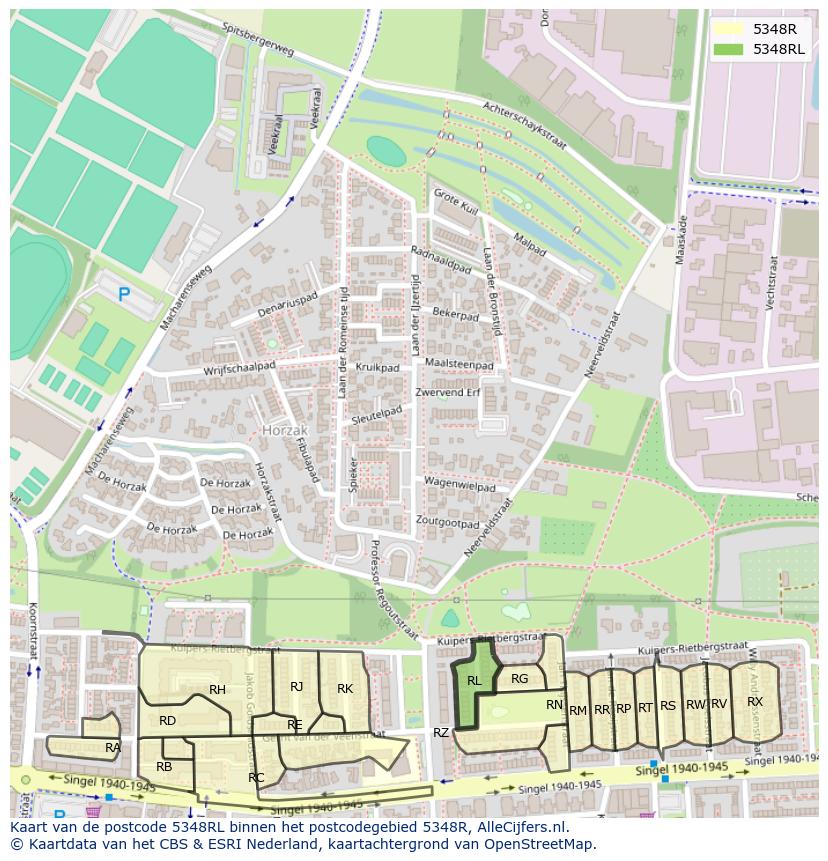 Afbeelding van het postcodegebied 5348 RL op de kaart.