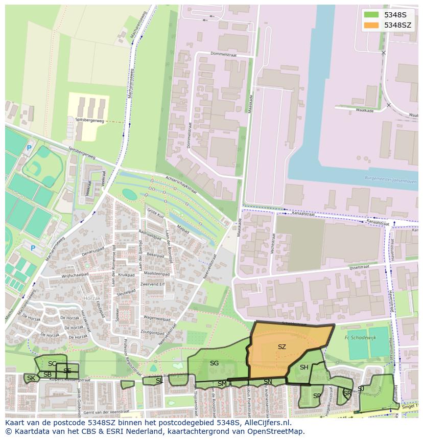 Afbeelding van het postcodegebied 5348 SZ op de kaart.