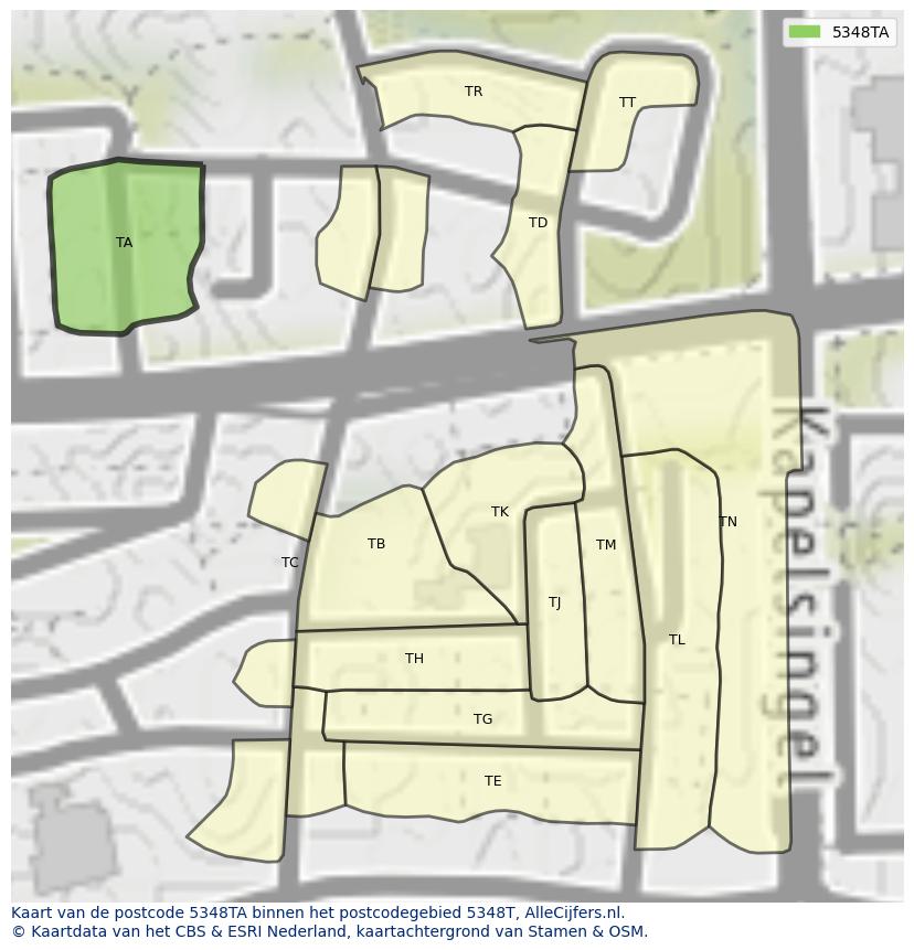 Afbeelding van het postcodegebied 5348 TA op de kaart.