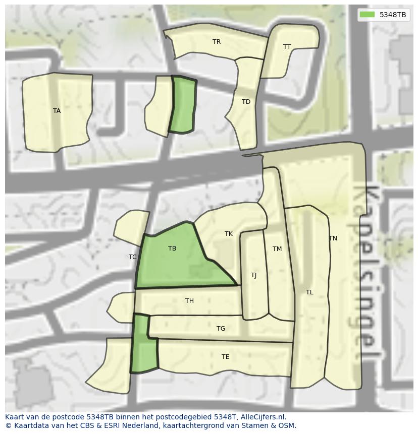 Afbeelding van het postcodegebied 5348 TB op de kaart.