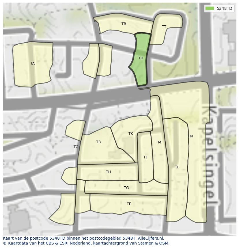 Afbeelding van het postcodegebied 5348 TD op de kaart.