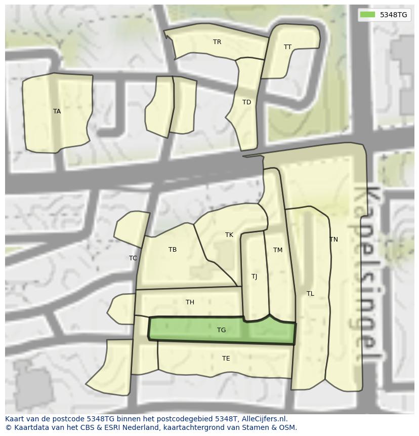 Afbeelding van het postcodegebied 5348 TG op de kaart.