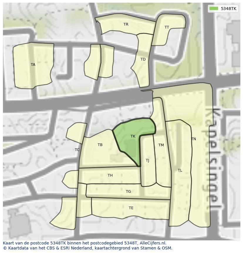 Afbeelding van het postcodegebied 5348 TK op de kaart.