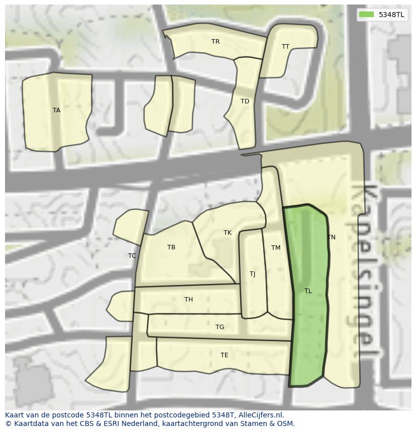 Afbeelding van het postcodegebied 5348 TL op de kaart.