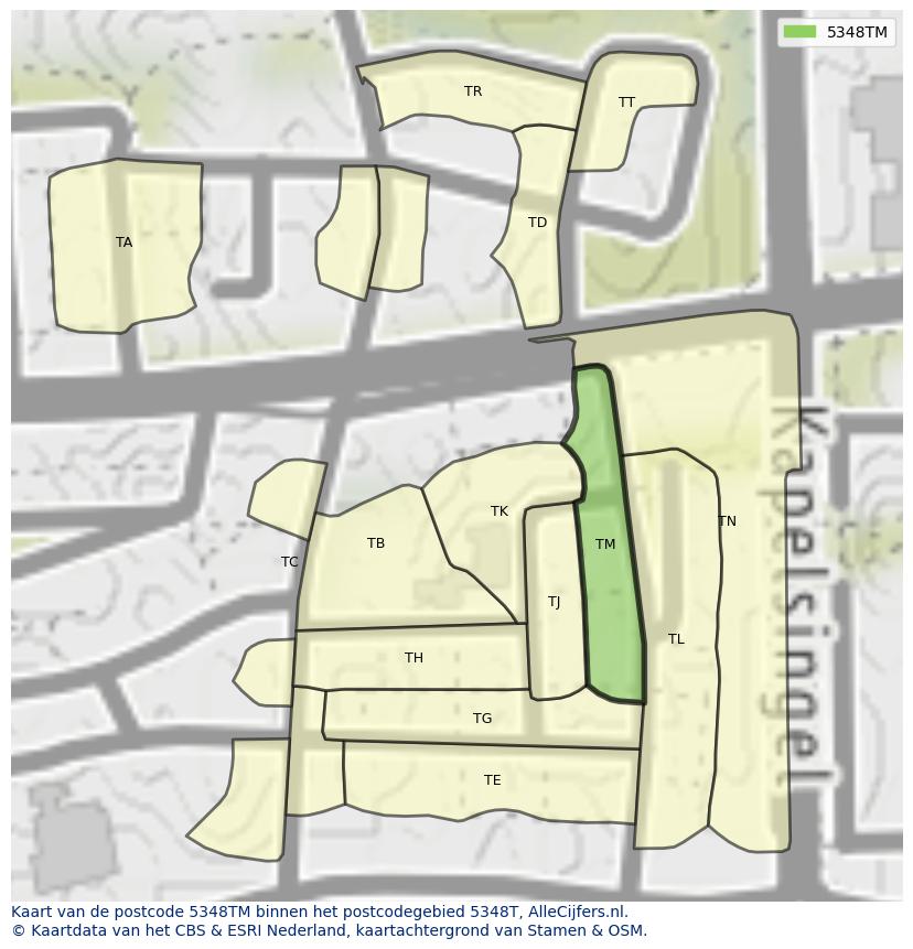 Afbeelding van het postcodegebied 5348 TM op de kaart.