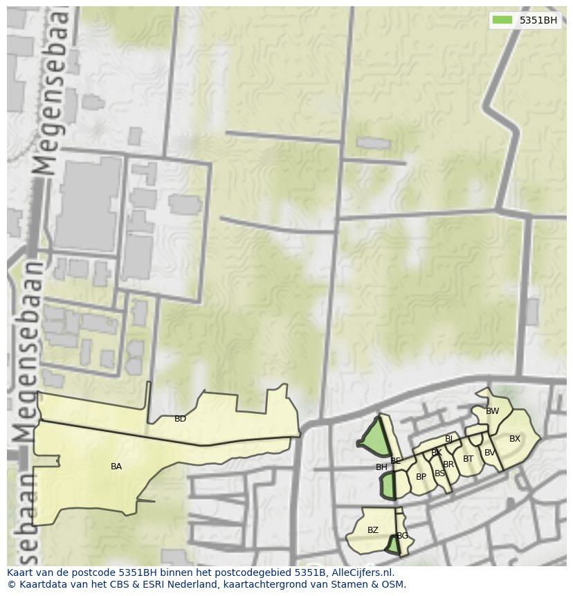 Afbeelding van het postcodegebied 5351 BH op de kaart.