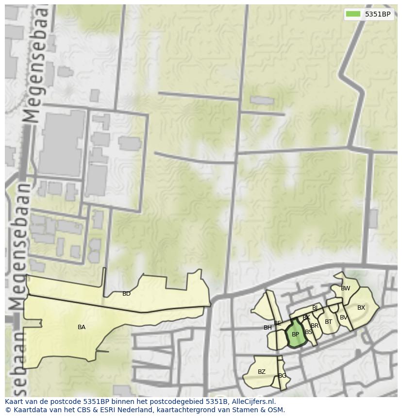 Afbeelding van het postcodegebied 5351 BP op de kaart.