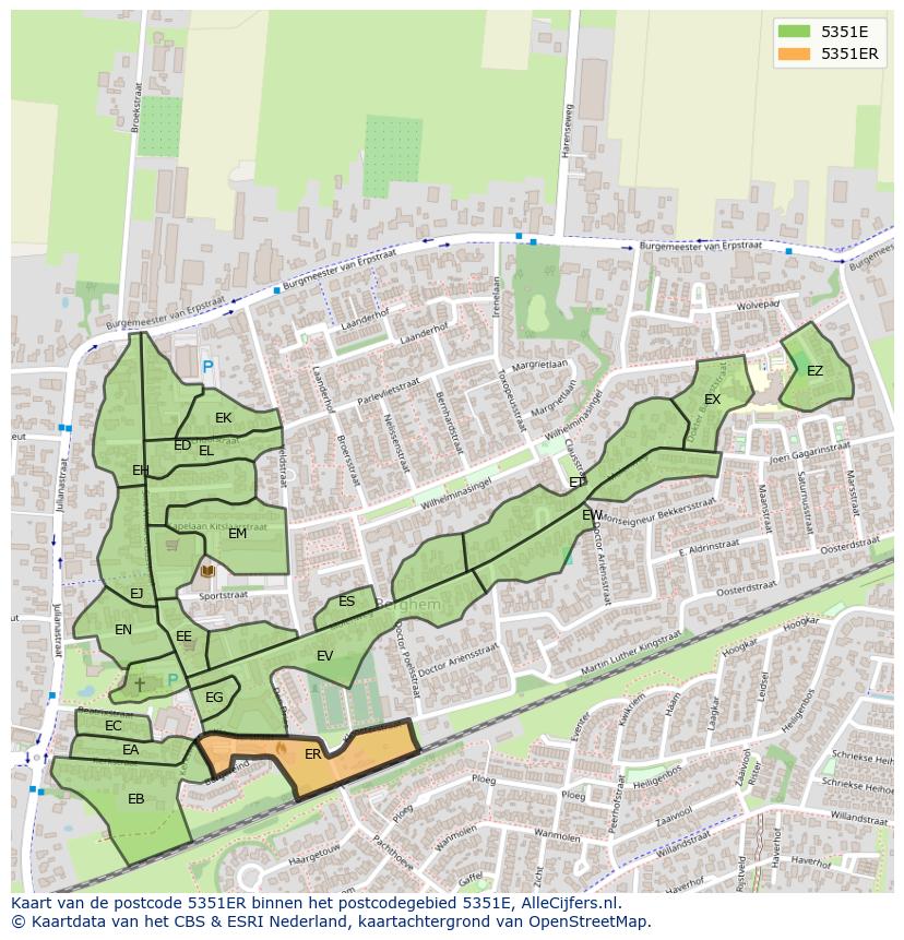 Afbeelding van het postcodegebied 5351 ER op de kaart.