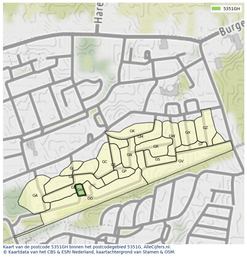 Afbeelding van het postcodegebied 5351 GH op de kaart.