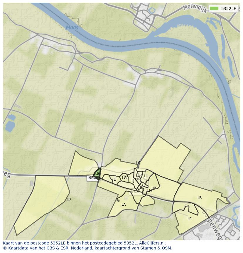 Afbeelding van het postcodegebied 5352 LE op de kaart.