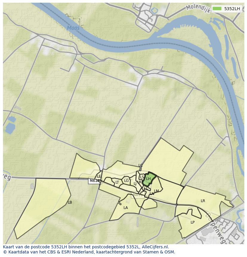 Afbeelding van het postcodegebied 5352 LH op de kaart.