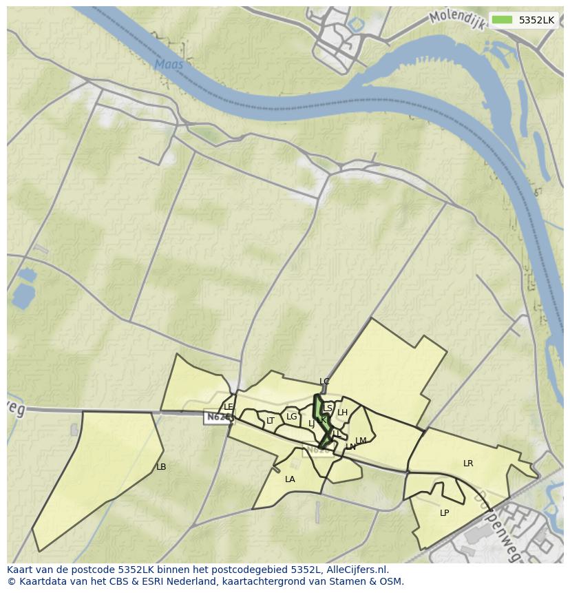 Afbeelding van het postcodegebied 5352 LK op de kaart.