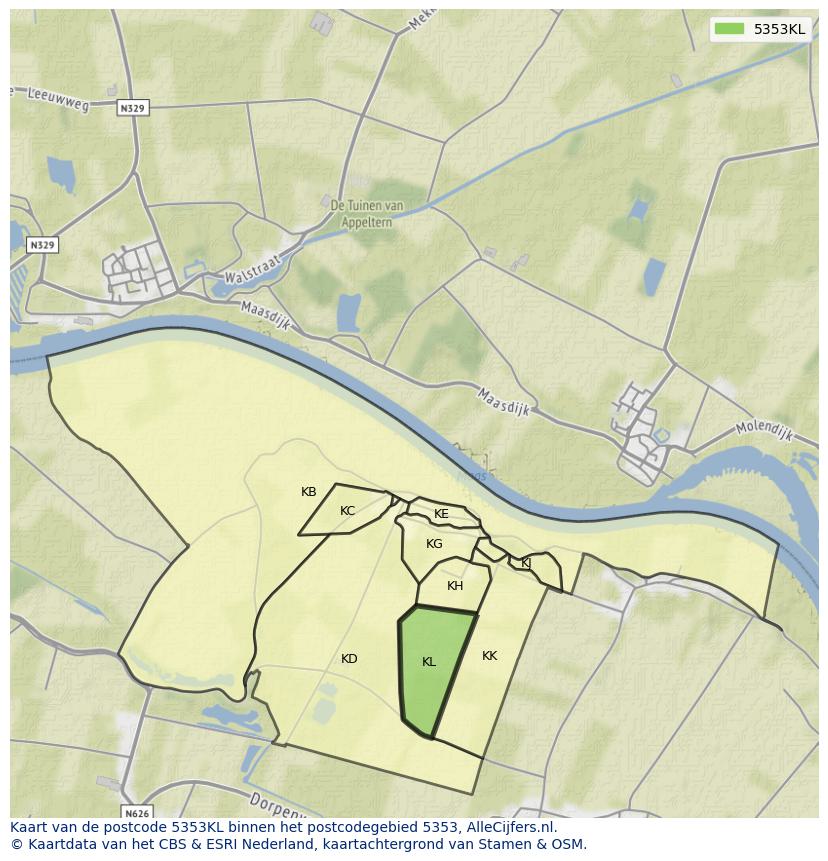 Afbeelding van het postcodegebied 5353 KL op de kaart.