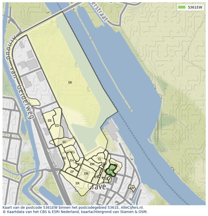 Afbeelding van het postcodegebied 5361 EW op de kaart.