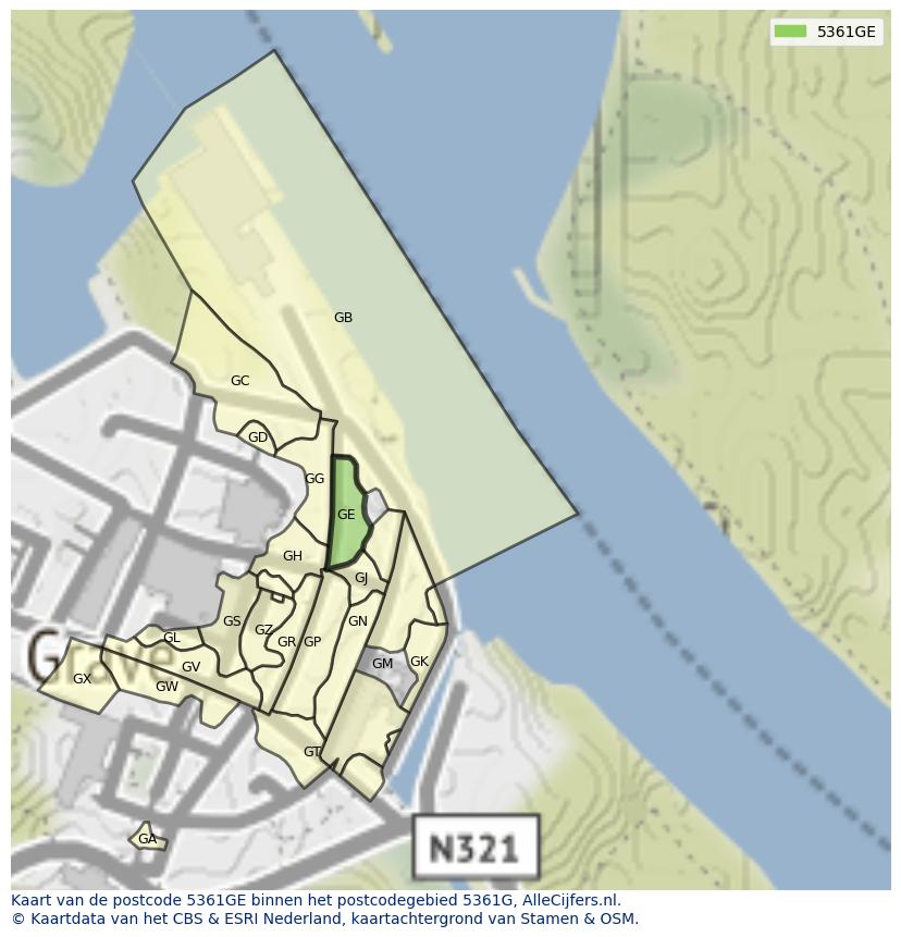 Afbeelding van het postcodegebied 5361 GE op de kaart.
