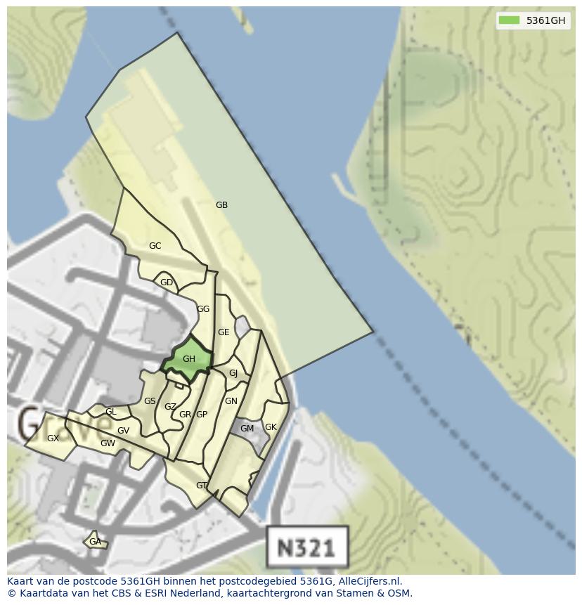 Afbeelding van het postcodegebied 5361 GH op de kaart.