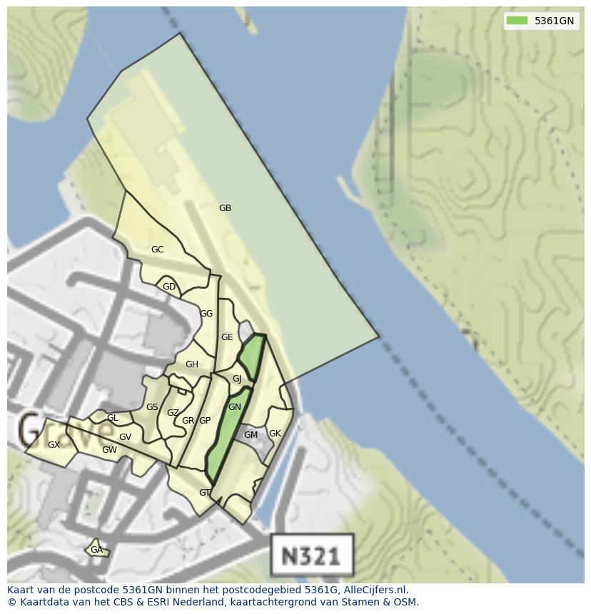 Afbeelding van het postcodegebied 5361 GN op de kaart.