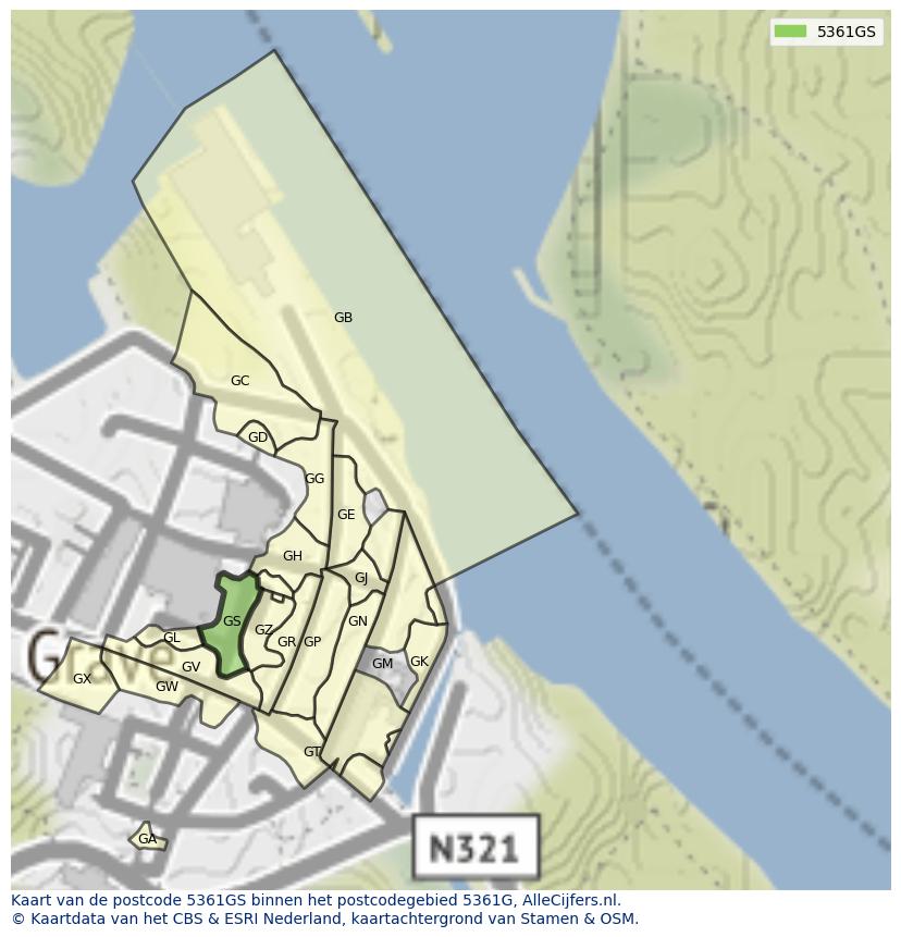 Afbeelding van het postcodegebied 5361 GS op de kaart.