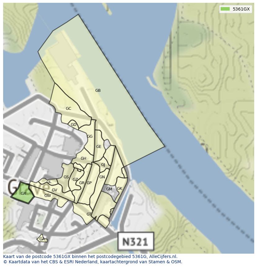 Afbeelding van het postcodegebied 5361 GX op de kaart.