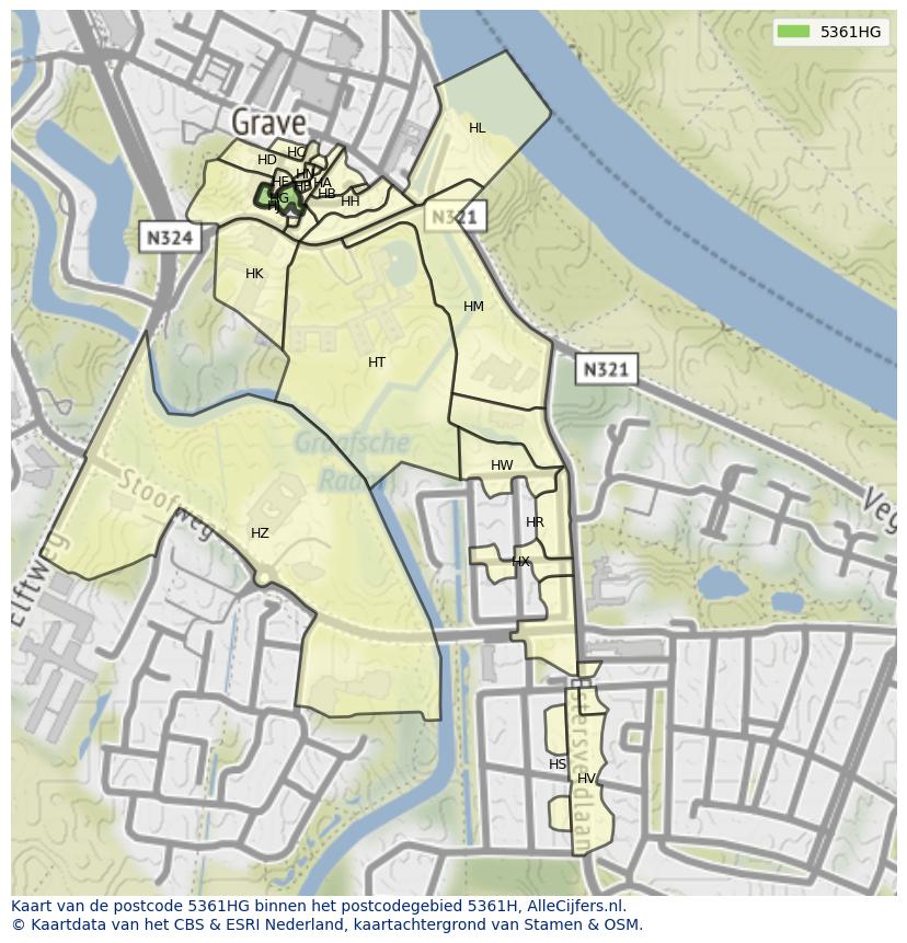Afbeelding van het postcodegebied 5361 HG op de kaart.