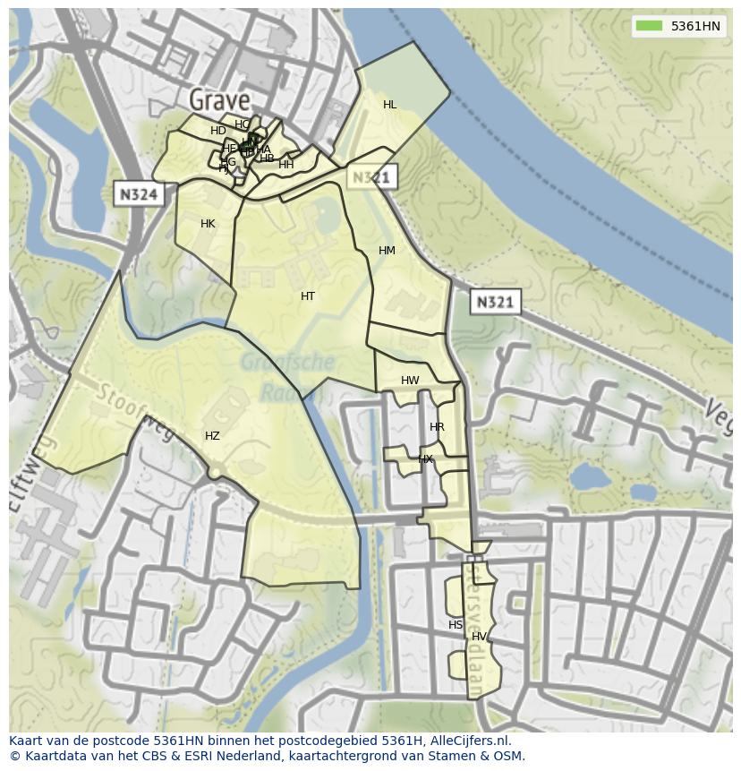Afbeelding van het postcodegebied 5361 HN op de kaart.
