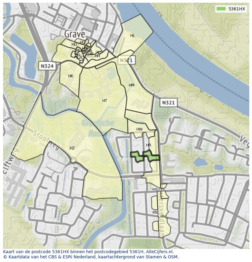 Afbeelding van het postcodegebied 5361 HX op de kaart.