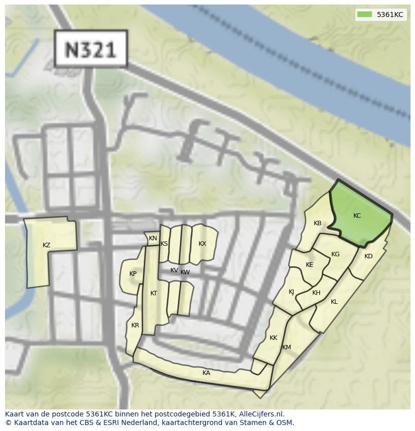 Afbeelding van het postcodegebied 5361 KC op de kaart.