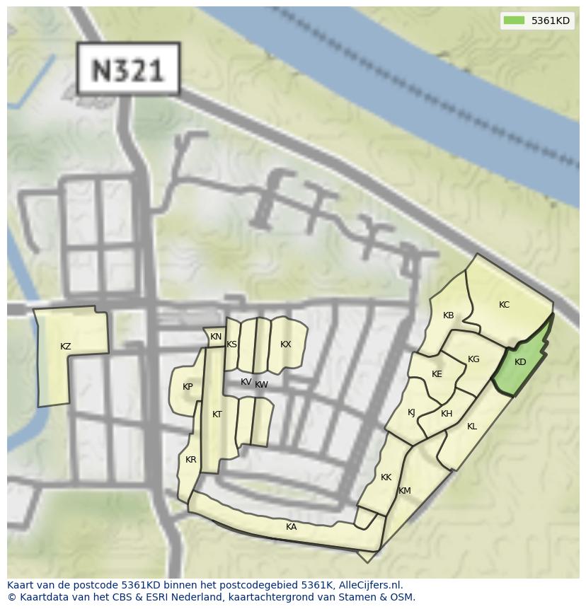 Afbeelding van het postcodegebied 5361 KD op de kaart.