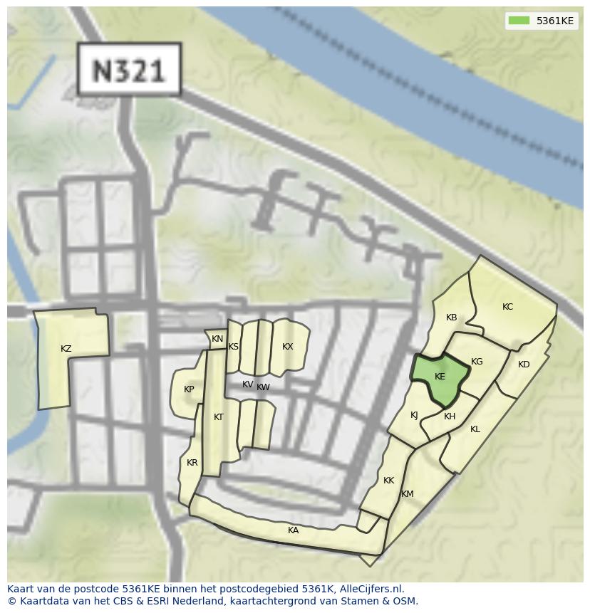 Afbeelding van het postcodegebied 5361 KE op de kaart.