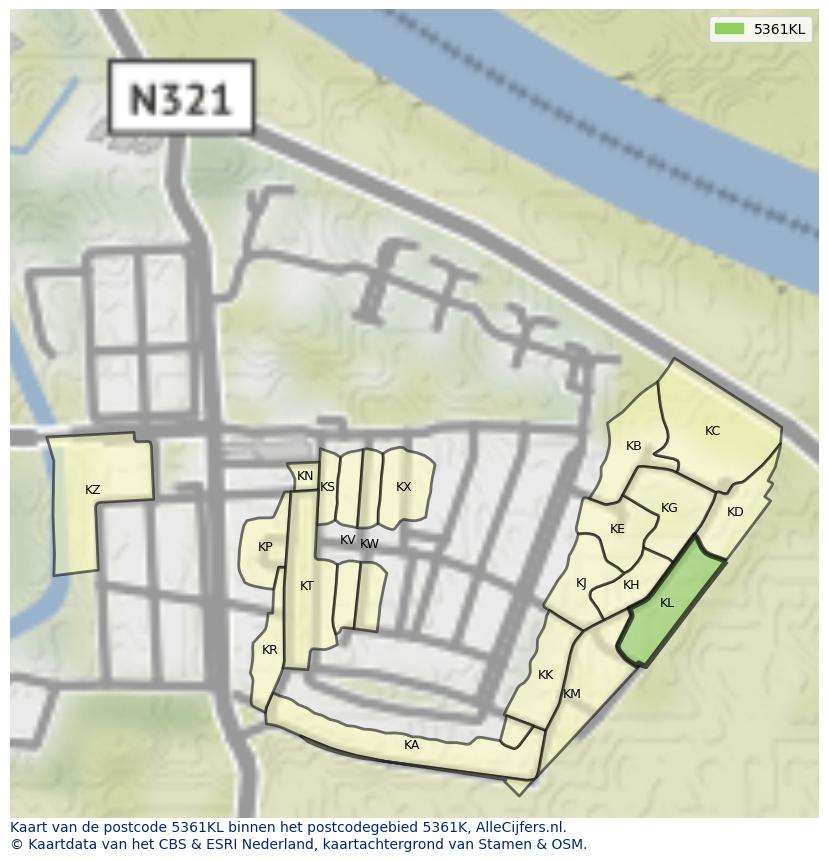 Afbeelding van het postcodegebied 5361 KL op de kaart.