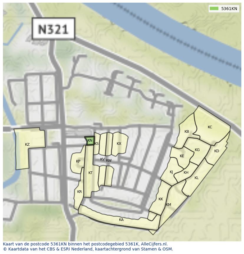 Afbeelding van het postcodegebied 5361 KN op de kaart.