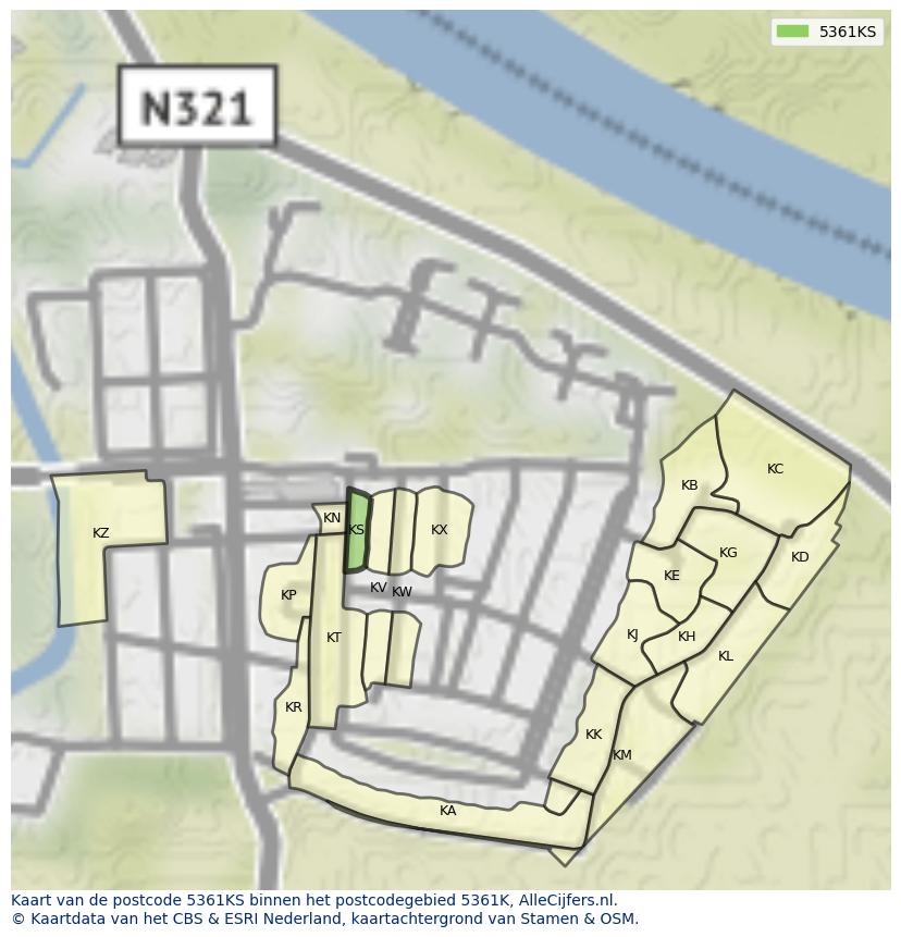Afbeelding van het postcodegebied 5361 KS op de kaart.