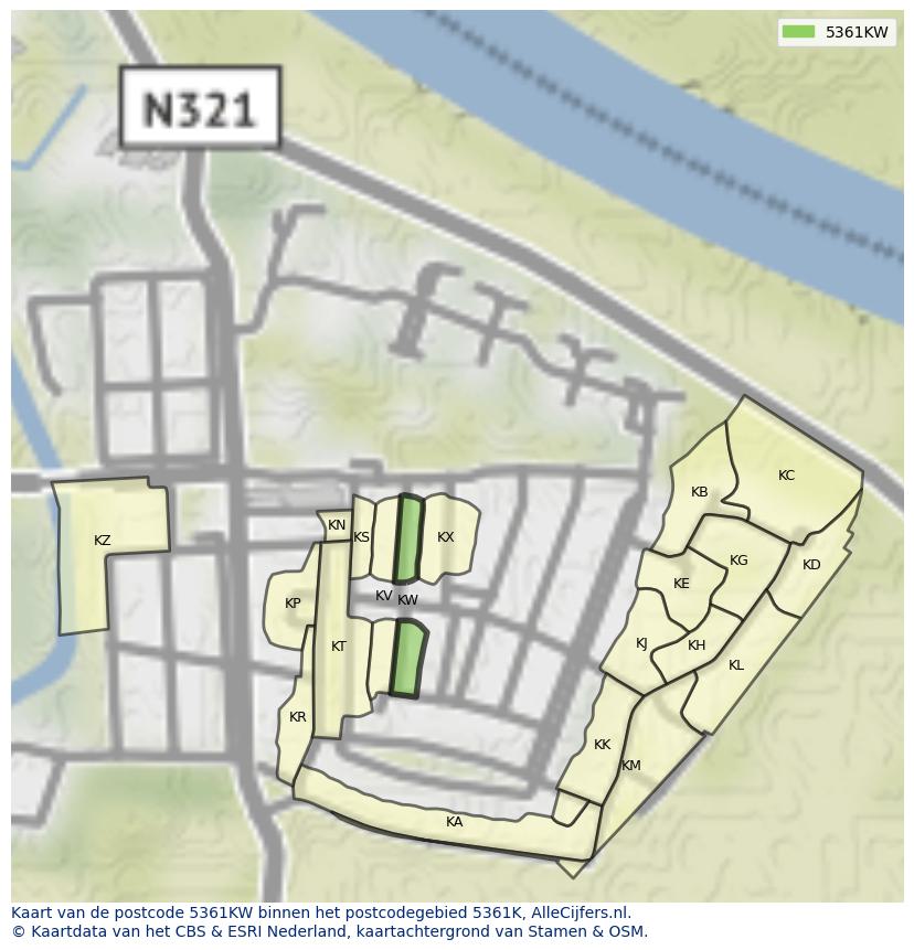 Afbeelding van het postcodegebied 5361 KW op de kaart.
