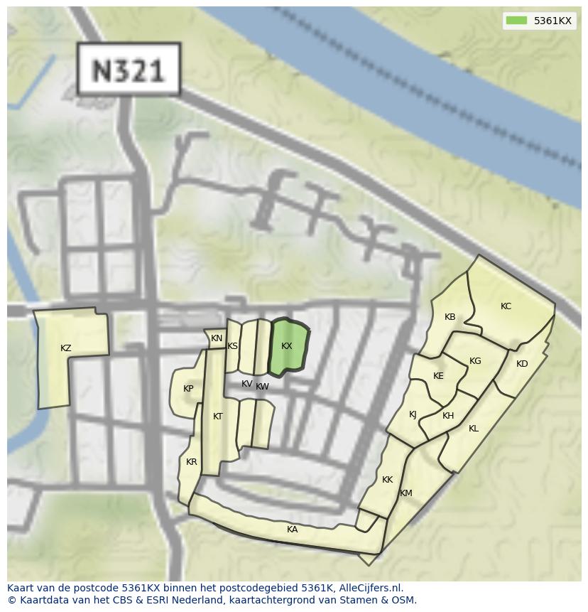 Afbeelding van het postcodegebied 5361 KX op de kaart.