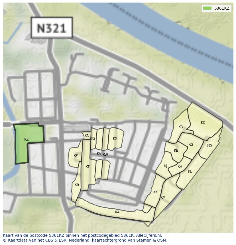 Afbeelding van het postcodegebied 5361 KZ op de kaart.