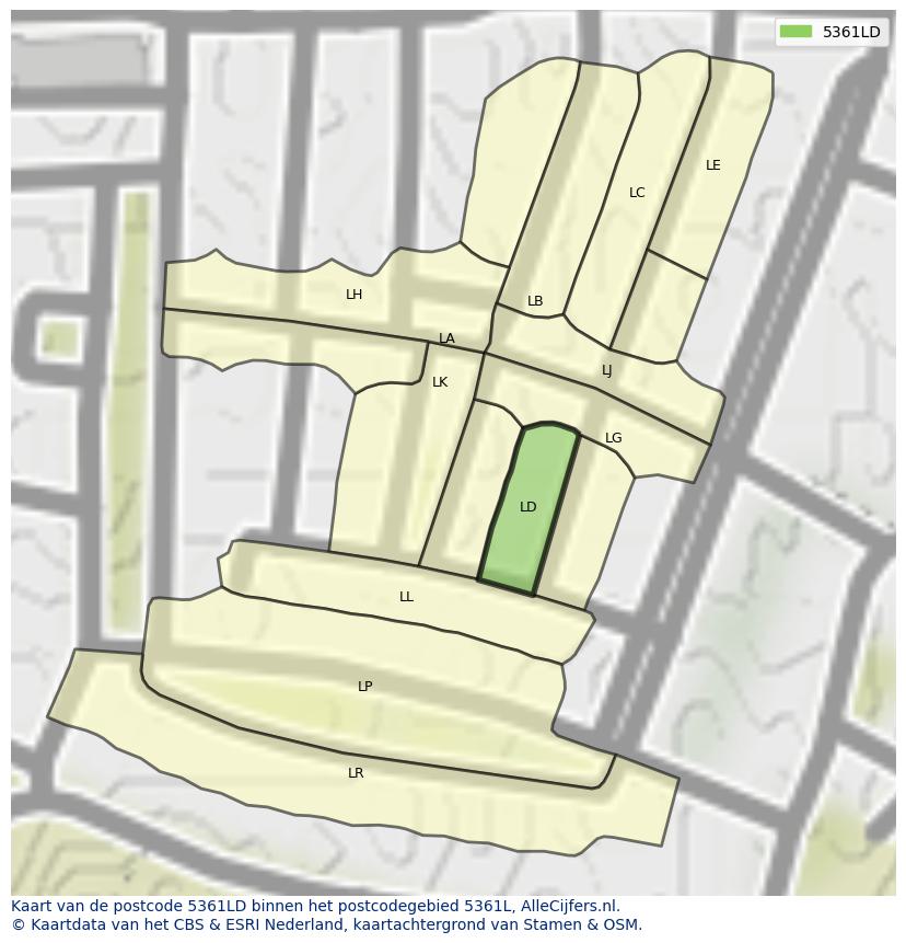 Afbeelding van het postcodegebied 5361 LD op de kaart.