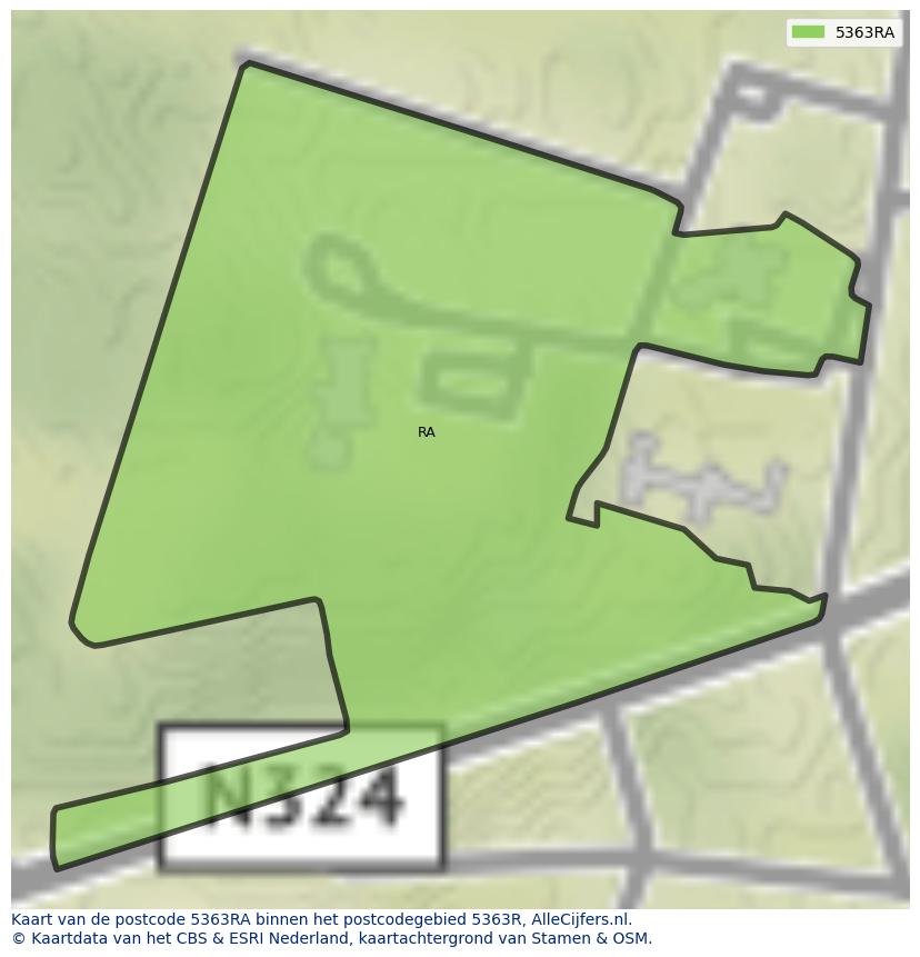 Afbeelding van het postcodegebied 5363 RA op de kaart.