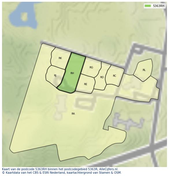 Afbeelding van het postcodegebied 5363 RH op de kaart.