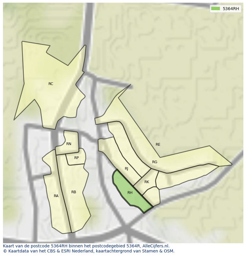 Afbeelding van het postcodegebied 5364 RH op de kaart.