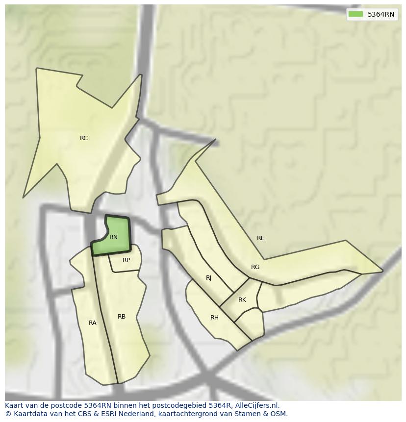 Afbeelding van het postcodegebied 5364 RN op de kaart.