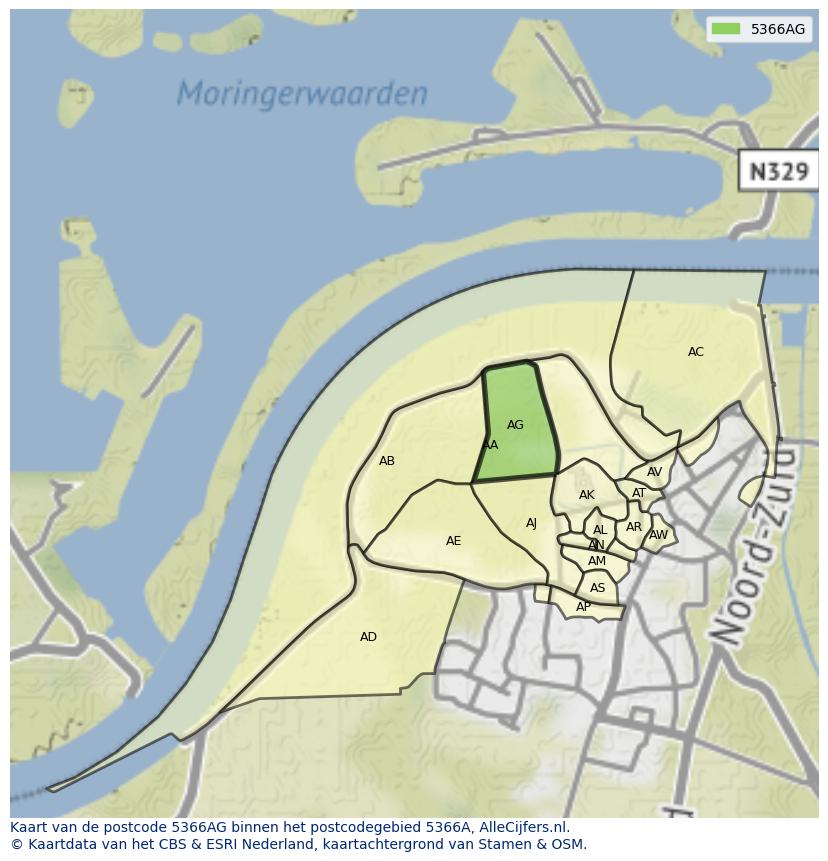 Afbeelding van het postcodegebied 5366 AG op de kaart.
