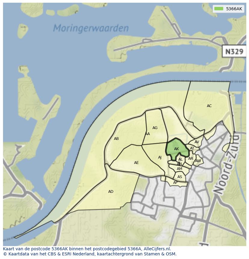 Afbeelding van het postcodegebied 5366 AK op de kaart.