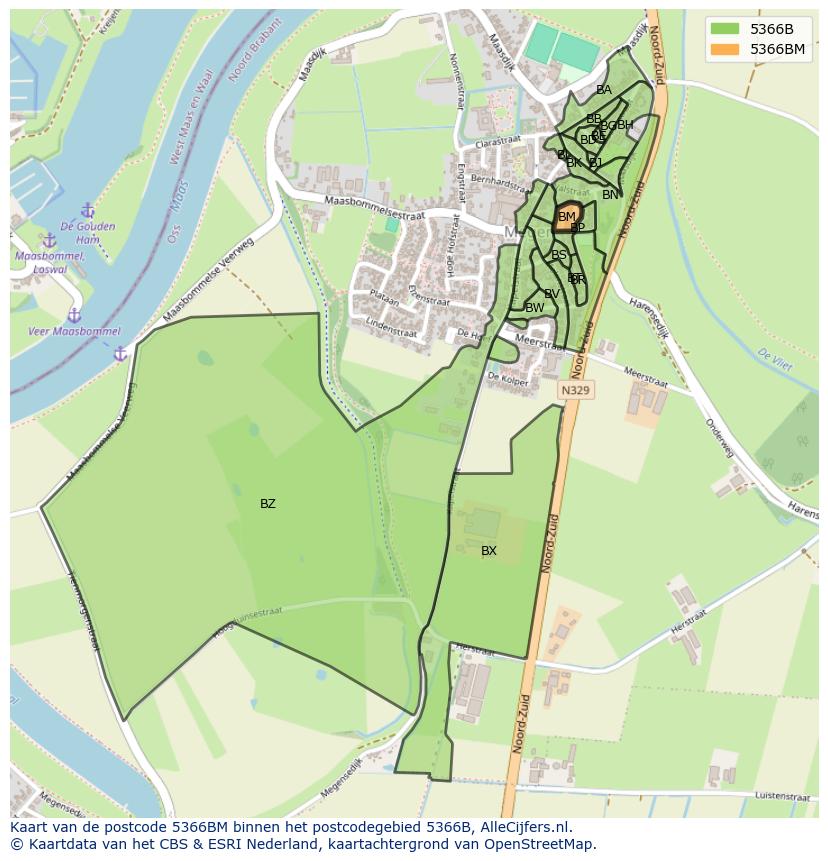 Afbeelding van het postcodegebied 5366 BM op de kaart.