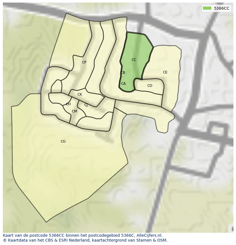 Afbeelding van het postcodegebied 5366 CC op de kaart.