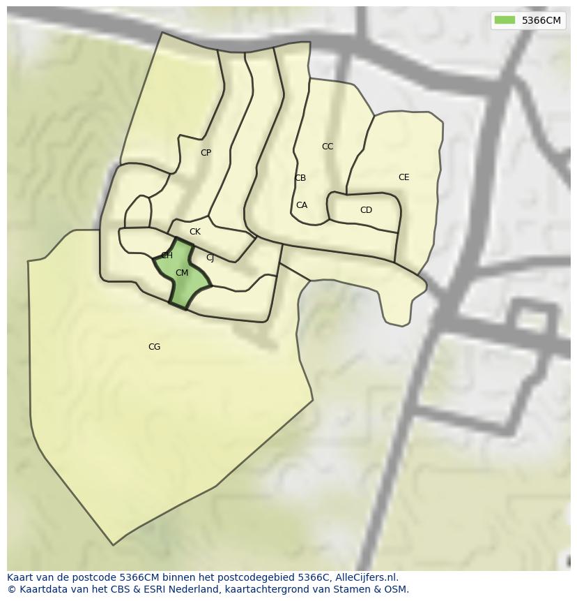 Afbeelding van het postcodegebied 5366 CM op de kaart.