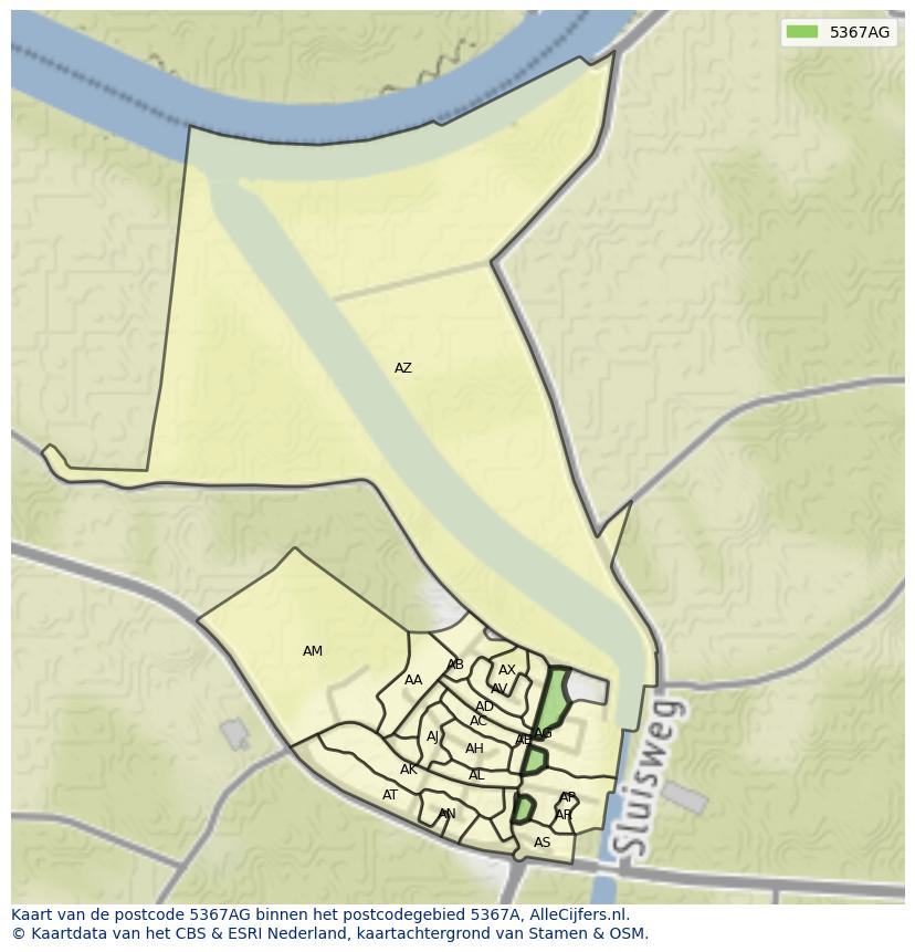 Afbeelding van het postcodegebied 5367 AG op de kaart.
